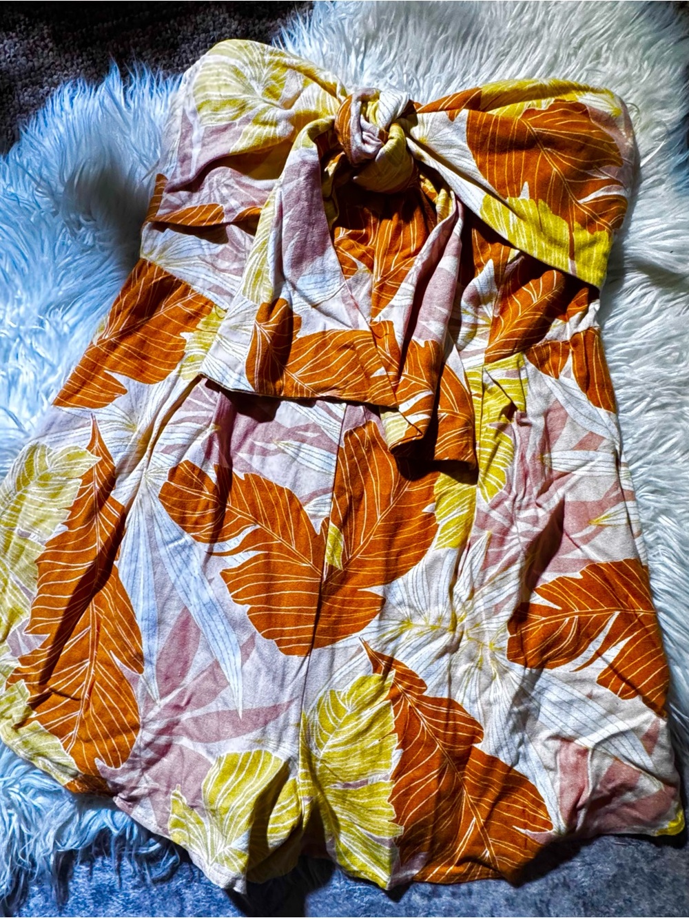 Blue Blush Orange Yellow Floral Strapless Romper